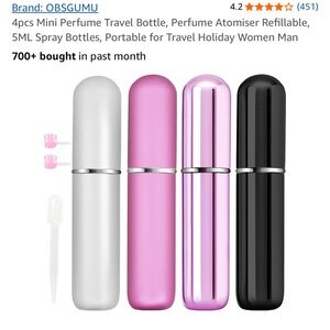 Mini Perfume Travel Bottle Set - Silver, Pink, Black